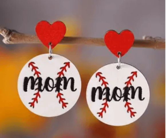 Baseball Mom w/ Heart Earrings