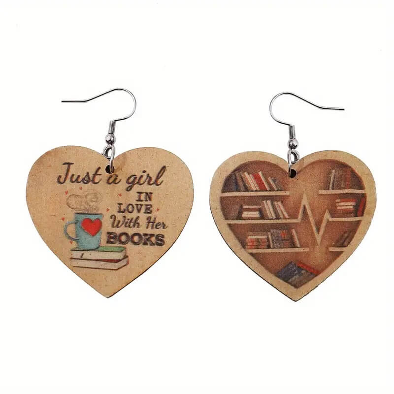 Bookshelf Heart Earrings