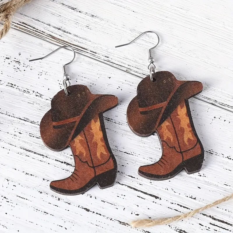 Brown Boot w/ Hat Earrings