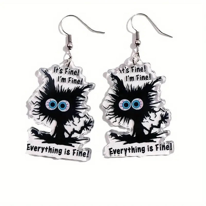 Everything is Fine Kitty Earrings