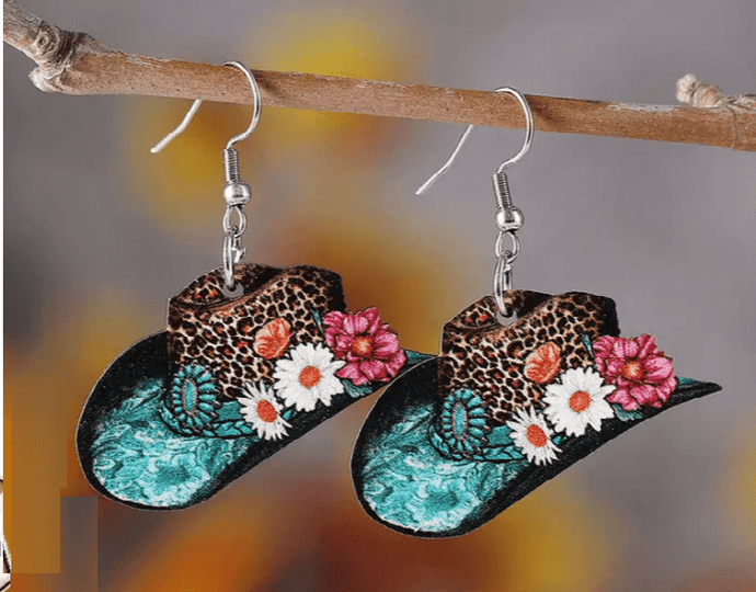 Flowered Cowgirl Hat Earrings