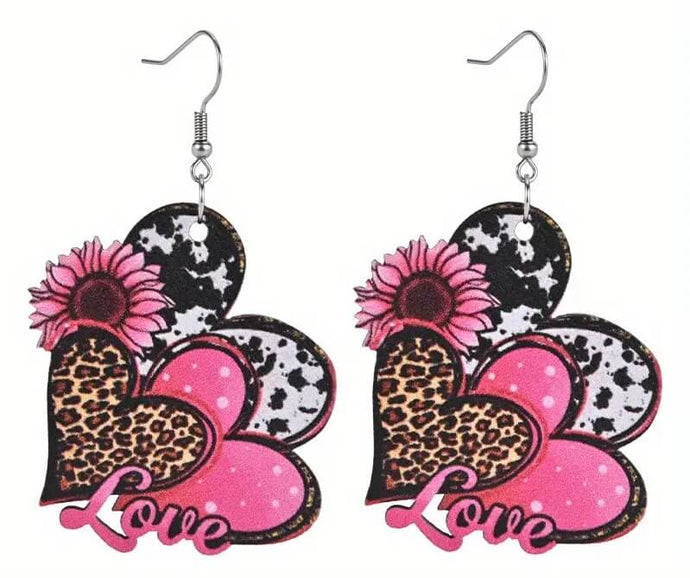 Leopard Triple Heart Earrings