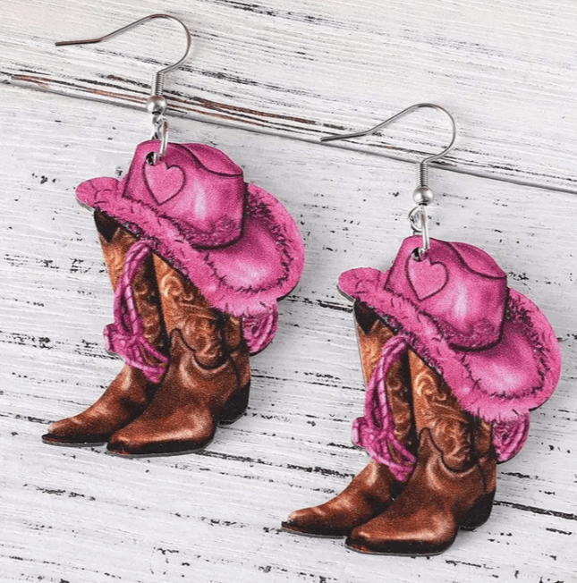 Pink Boot - Hat Earrings