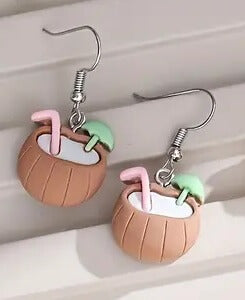 Plastic Coconut Drink Dangle Earrings