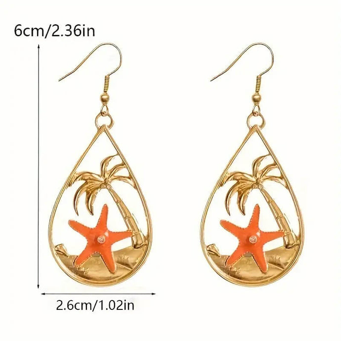 Starfish Coconut Tree Dangle Earrings