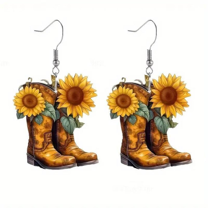 Yellow Sunflower Boot Earrings