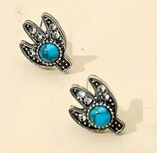 Silver & Turquoise Cactus Earrings