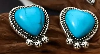 Silver & Turquoise Large Heart Earrings