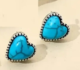 Silver & Turquoise Small Heart Earrings